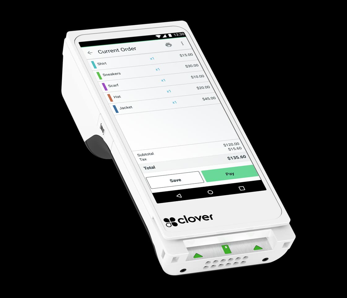 Clover Flex 3 handheld POS device displaying order details on screen